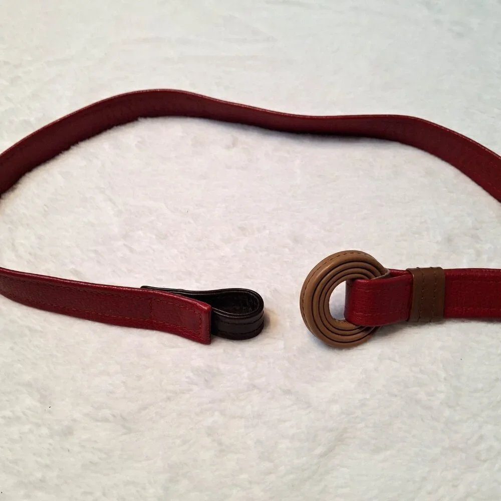 Hans Koch Ltd Red Leather Belt Vintage Minimalist Adjustable Colorblock Retro